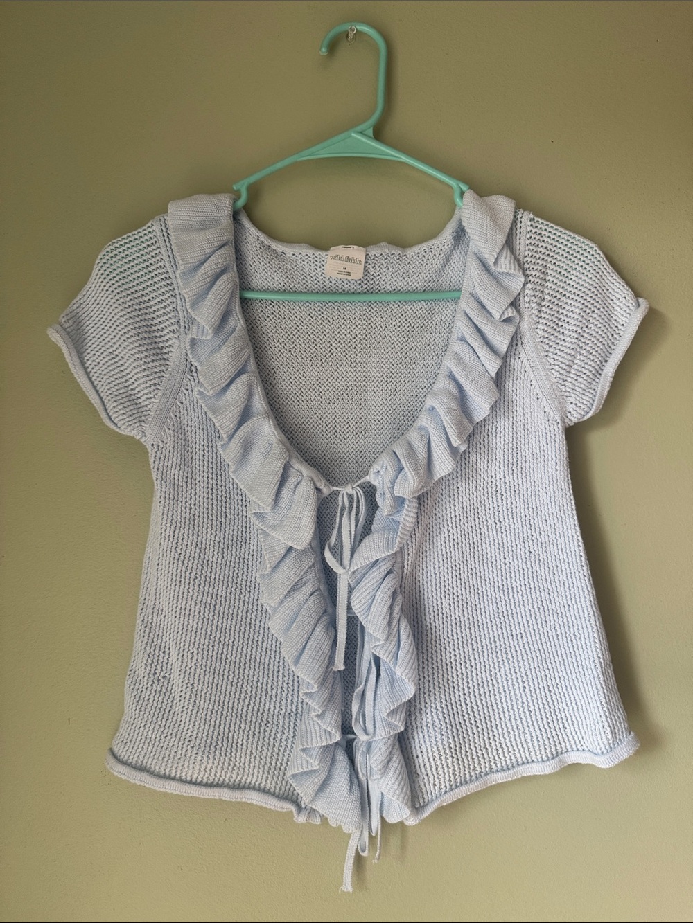 wild fable Light Blue Ruffle Tie-Front Knit Top - Size M